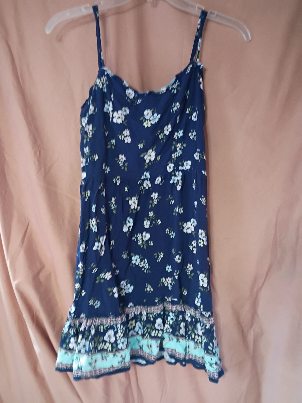 BeBop Navy Floral Spaghetti-Strap Camisole Dress with Aqua Border